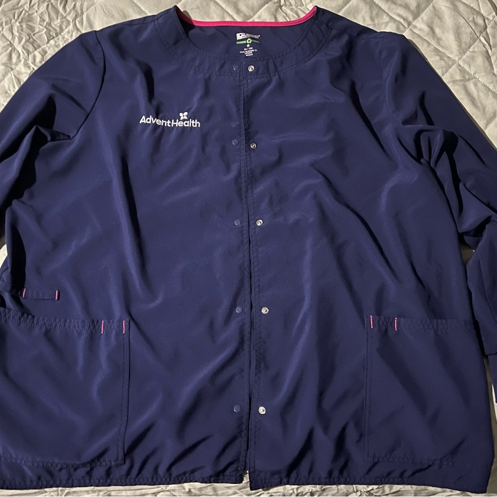 Scrubstar Navy Medical Button-Front Scrub Jacket with Pink Trim